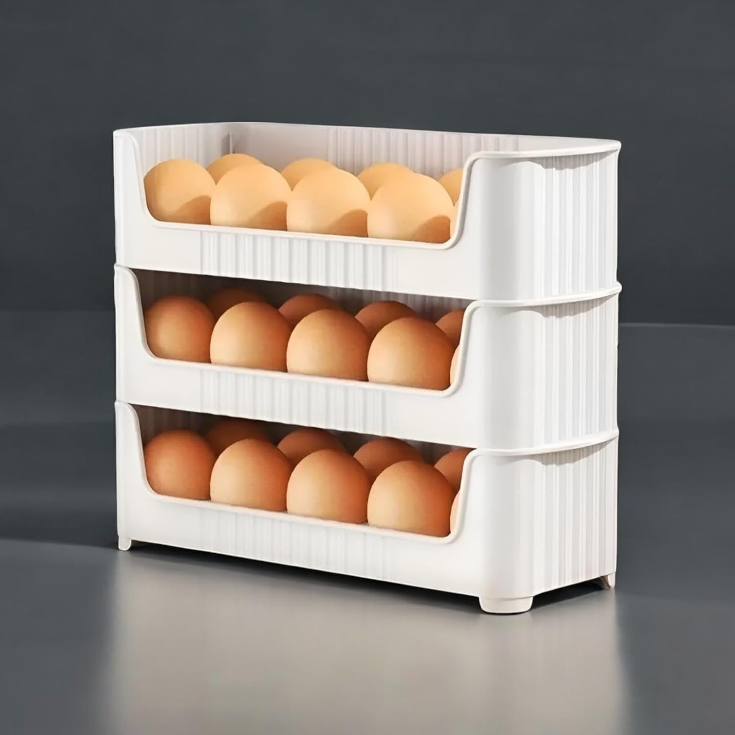 3 Layer Egg Tray ? Stackable Plastic Egg Storage Rack for Refrigerator, Holds Up to 60 Eggs, Space-Saving Organizer with Lid for Kitchen &amp; Fridge