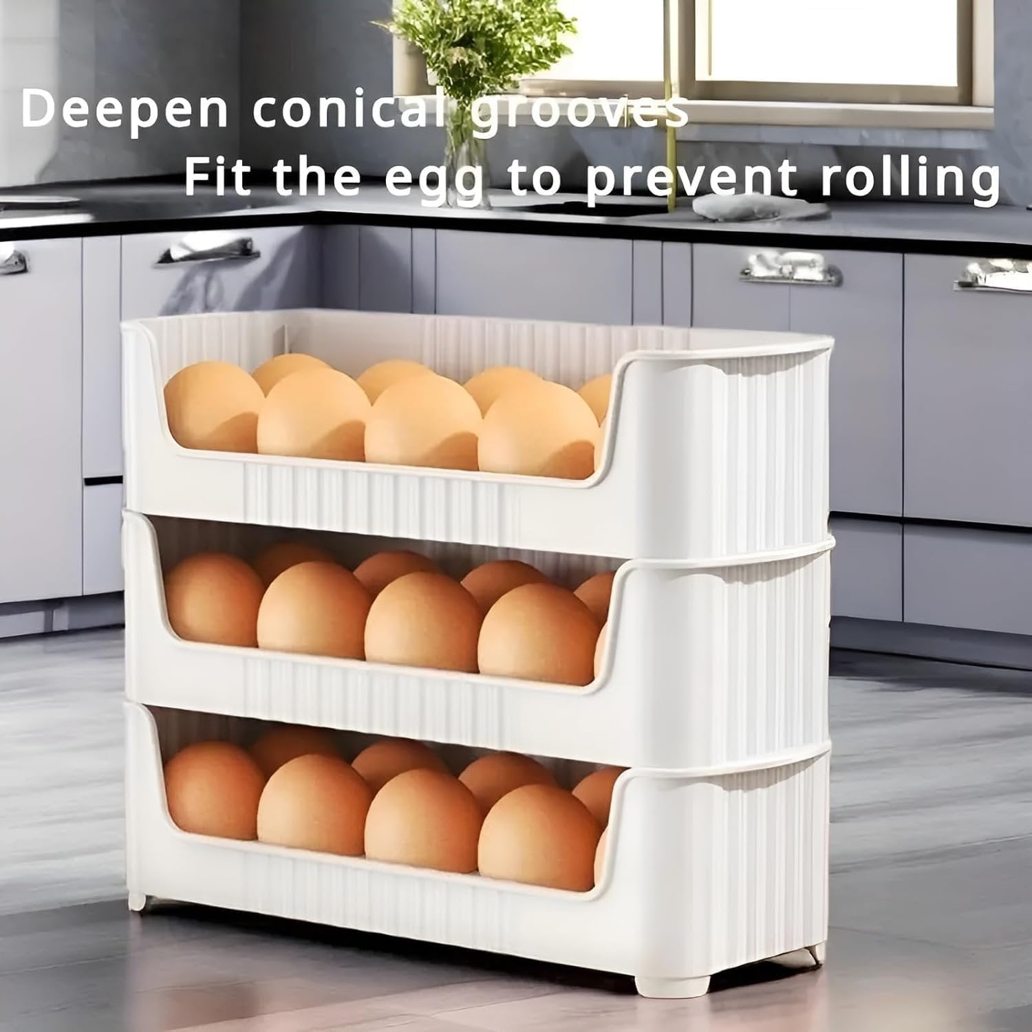 3 Layer Egg Tray ? Stackable Plastic Egg Storage Rack for Refrigerator, Holds Up to 60 Eggs, Space-Saving Organizer with Lid for Kitchen &amp; Fridge