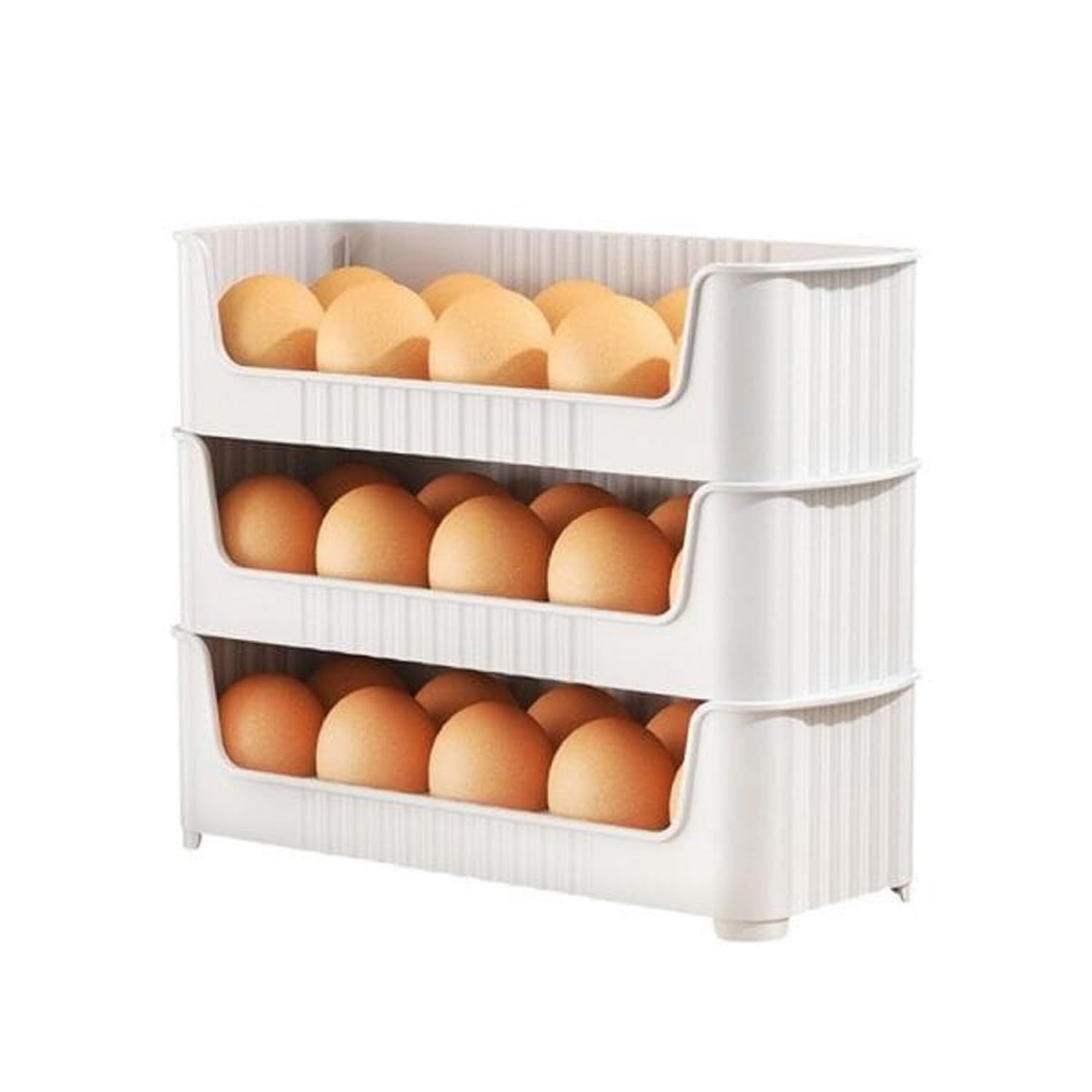 3 Layer Egg Tray ? Stackable Plastic Egg Storage Rack for Refrigerator, Holds Up to 60 Eggs, Space-Saving Organizer with Lid for Kitchen &amp; Fridge