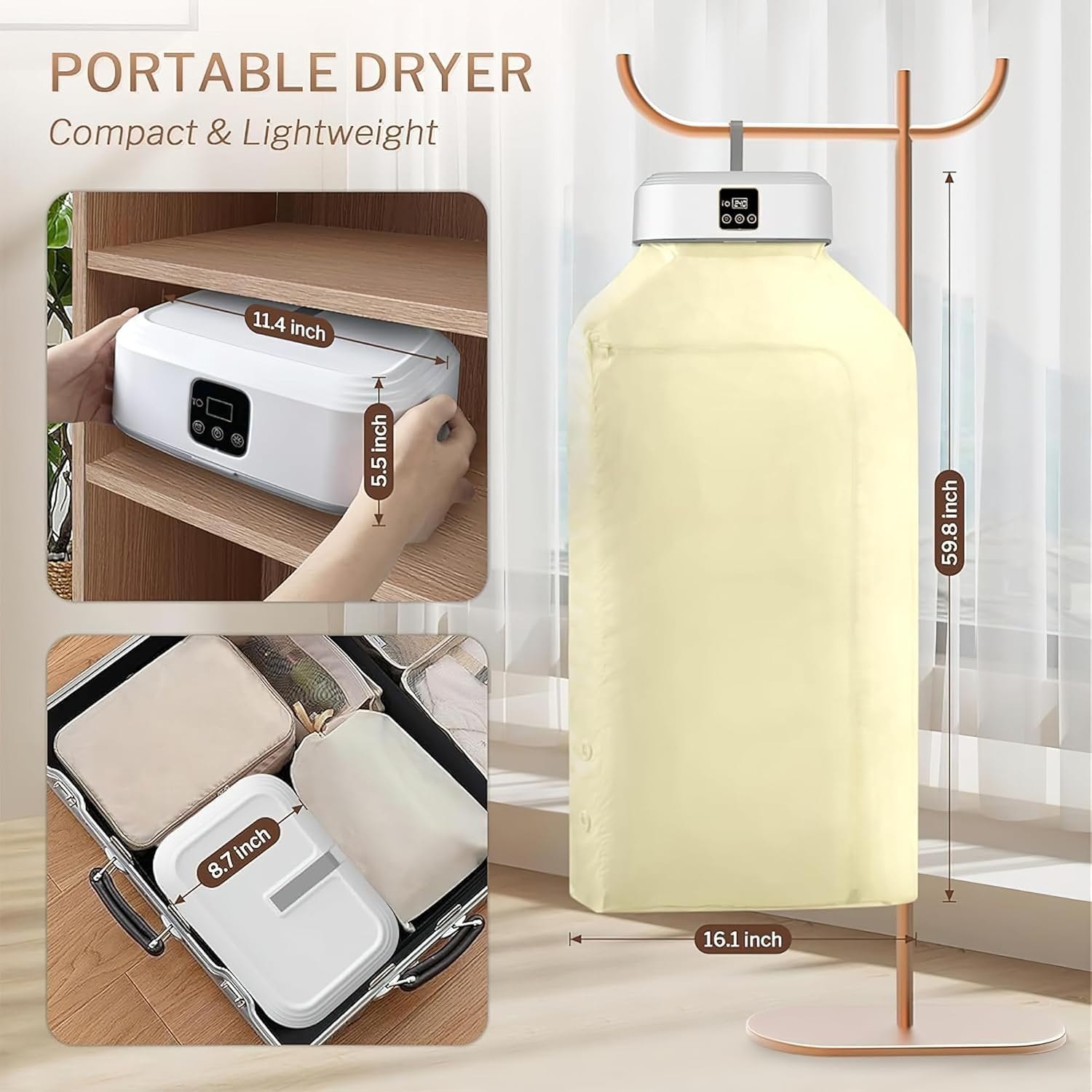 Portable Electric Cloth Dryer ? Foldable Drying Rack with Heater & Timer, Compact Clothes Drying Machine for Home, Travel & Indoor Use