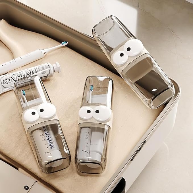 Toothbrush Holder ? Wall Mounted Bathroom Organizer with Automatic Toothpaste Dispenser, Dustproof Cover & No-Drill Installation, for Family Use