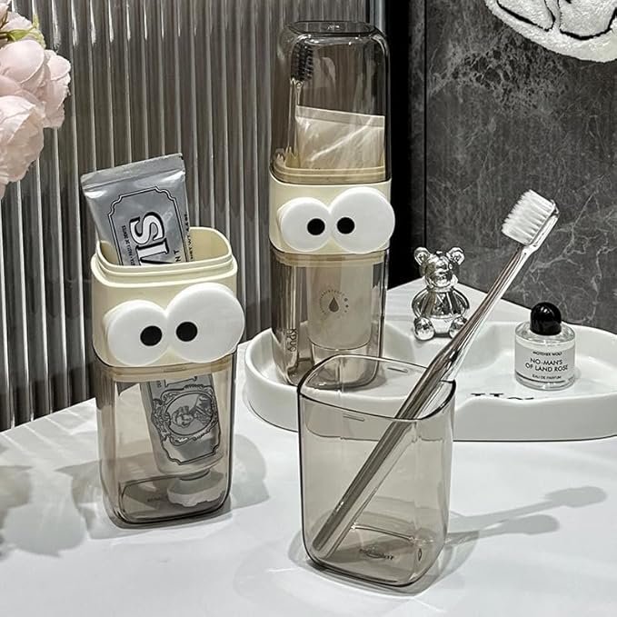 Toothbrush Holder ? Wall Mounted Bathroom Organizer with Automatic Toothpaste Dispenser, Dustproof Cover & No-Drill Installation, for Family Use