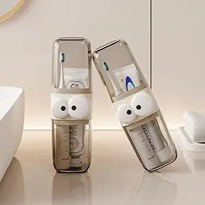 Toothbrush Holder ? Wall Mounted Bathroom Organizer with Automatic Toothpaste Dispenser, Dustproof Cover & No-Drill Installation, for Family Use
