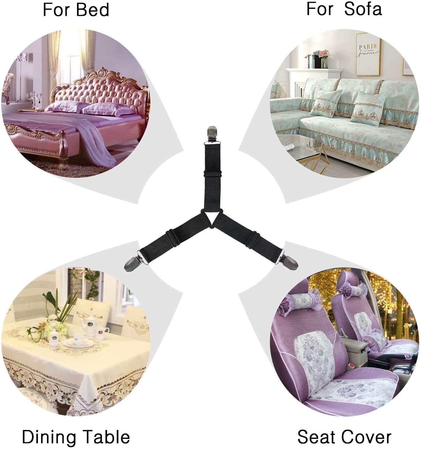 4 Pcs Triangle Bed Sheet Fixer ? Elastic Mattress Corner Clips with Strong Grip, Bed Sheet Holders for All Sizes, No-Slip Bed Sheet Fasteners for Home & Hotel Use