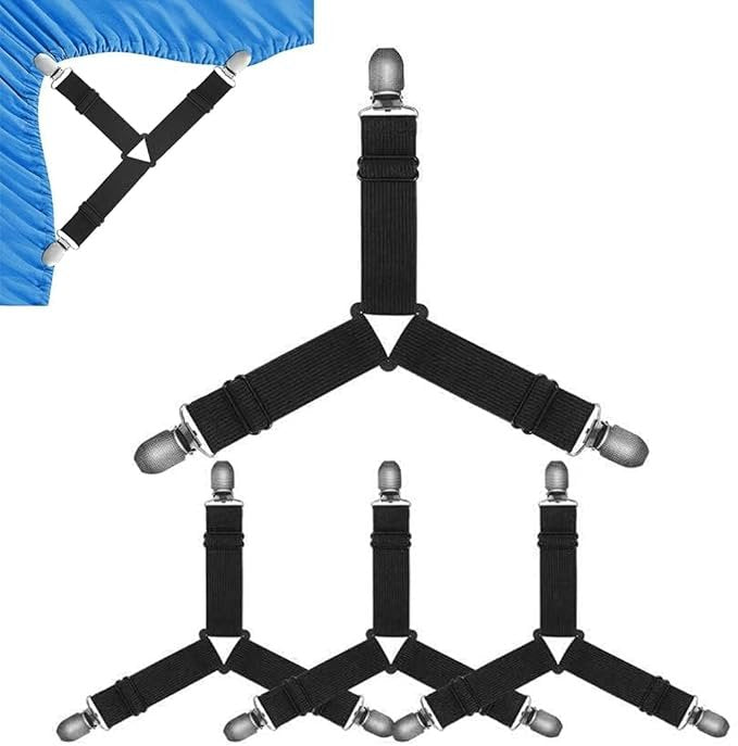 4 Pcs Triangle Bed Sheet Fixer ? Elastic Mattress Corner Clips with Strong Grip, Bed Sheet Holders for All Sizes, No-Slip Bed Sheet Fasteners for Home & Hotel Use