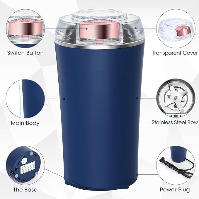 Electric Coffee & Spice Grinder ? 250ML Stainless Steel Blade Grinder with One-Touch Operation, Portable Grinder for Coffee Beans, Spices, Nuts & Herbs
