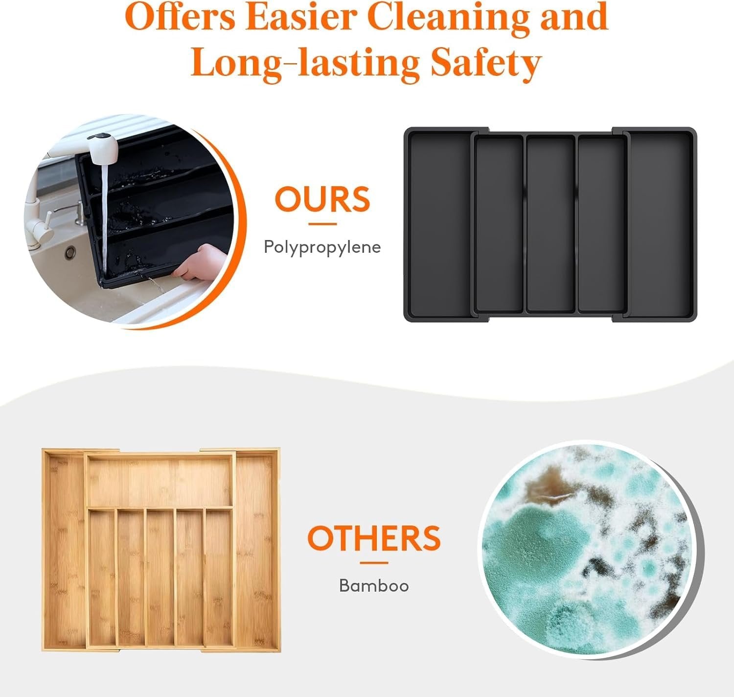 Kitchen Drawer Organizer ? Black Expandable Cutlery Tray for Utensils, Spoons, Forks & Knives, Non-Slip Flatware Organizer for Kitchen Drawers