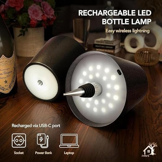 Wireless Bottle Lamp ? Rechargeable LED Bottle Light with Cork Base, Portable Ambient Night Lamp for Home, Bedroom, Party & Outdoor Decor