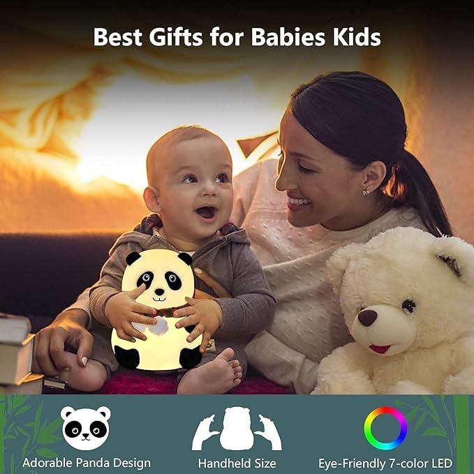 Silicone Panda Lamp ? Soft Touch LED Night Light for Kids, USB Rechargeable, Tap Control with Color Changing Modes, Cute Animal Lamp for Bedroom & Nursery
