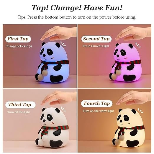 Silicone Panda Lamp ? Soft Touch LED Night Light for Kids, USB Rechargeable, Tap Control with Color Changing Modes, Cute Animal Lamp for Bedroom & Nursery