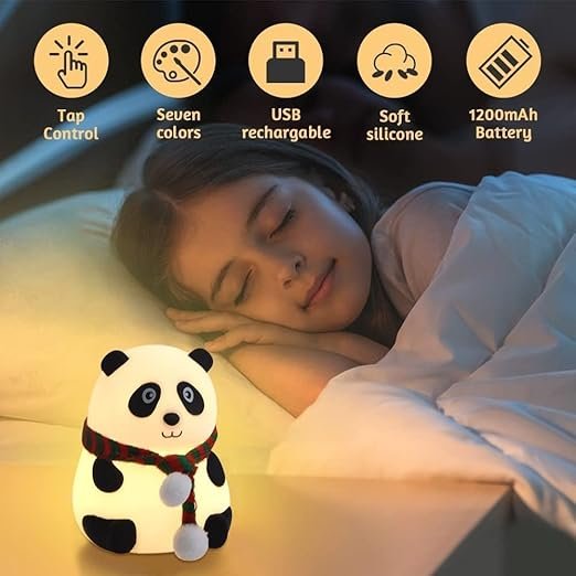 Silicone Panda Lamp ? Soft Touch LED Night Light for Kids, USB Rechargeable, Tap Control with Color Changing Modes, Cute Animal Lamp for Bedroom & Nursery