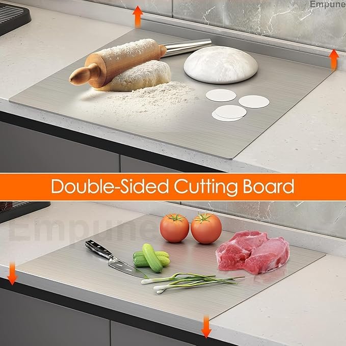 Stainless Steel Chopping Board (41?31 cm) ? Rustproof & Anti-Bacterial Cutting Board for Meat, Vegetables & Fruits, Heavy Duty Kitchen Board with Non-Slip Base