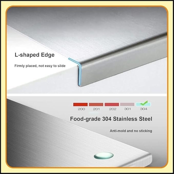 Stainless Steel Chopping Board (41?31 cm) ? Rustproof & Anti-Bacterial Cutting Board for Meat, Vegetables & Fruits, Heavy Duty Kitchen Board with Non-Slip Base