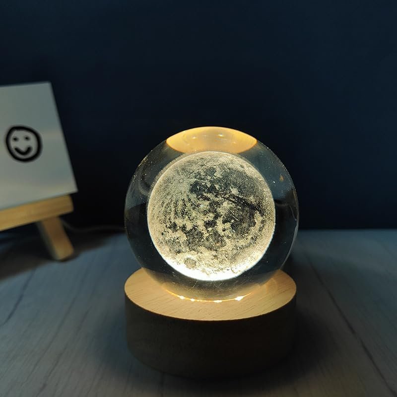 3D Crystal Ball with LED Base ? Glass Sphere Laser Engraved Galaxy, Solar System, or Zodiac Design | Night Light & Decorative Gift for Home, Office, Kids & Astronomy Lovers