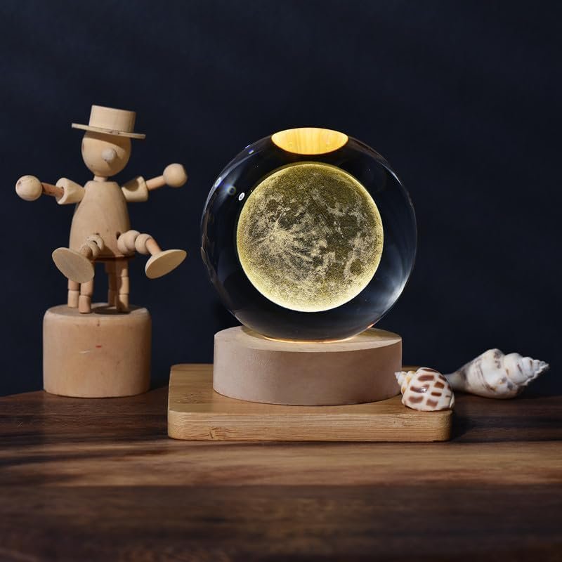 3D Crystal Ball with LED Base ? Glass Sphere Laser Engraved Galaxy, Solar System, or Zodiac Design | Night Light & Decorative Gift for Home, Office, Kids & Astronomy Lovers