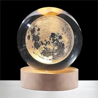 3D Crystal Ball with LED Base ? Glass Sphere Laser Engraved Galaxy, Solar System, or Zodiac Design | Night Light & Decorative Gift for Home, Office, Kids & Astronomy Lovers