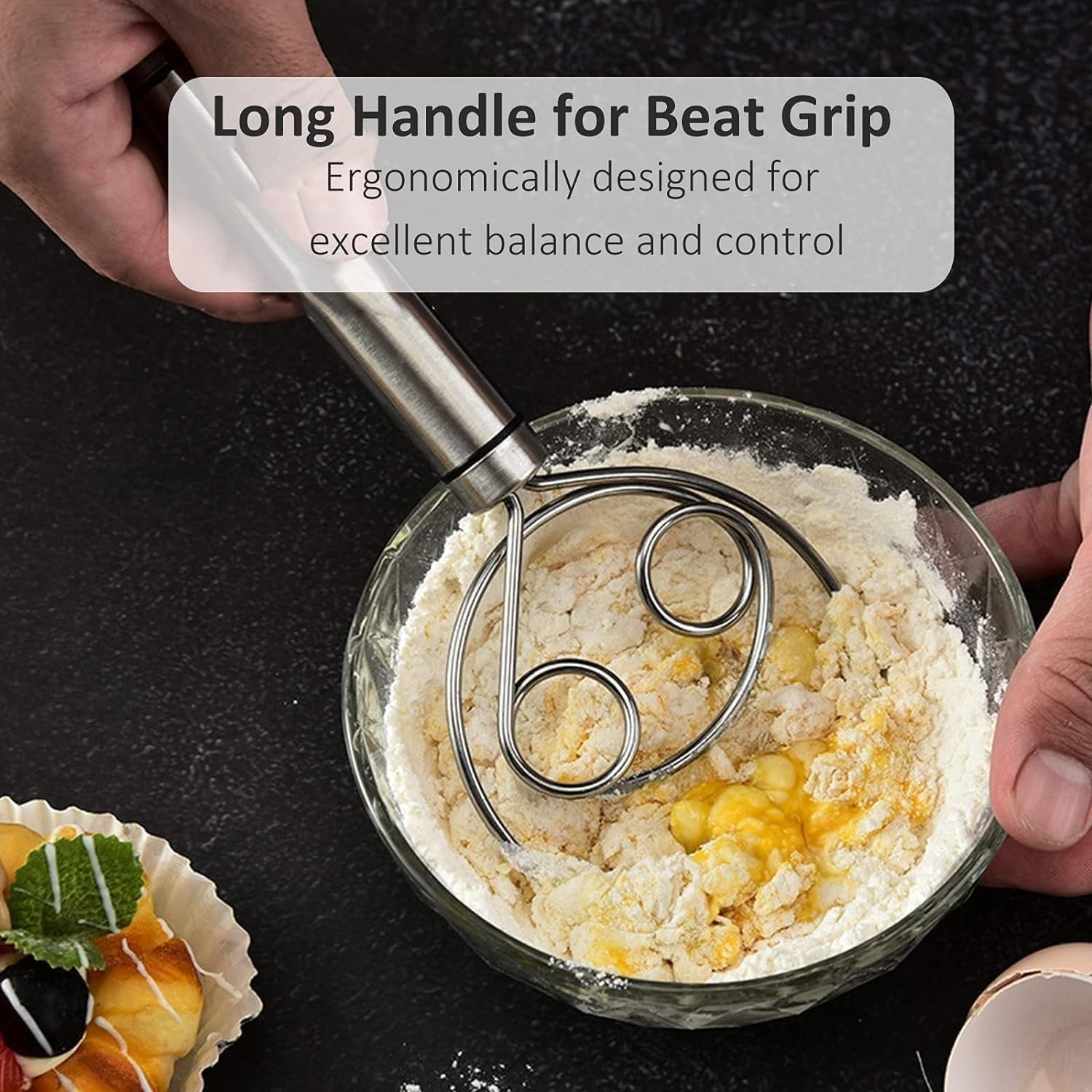 Bread Mixing Tool ? Stainless Steel Dough Blender with Non-Slip Handle for Pastry, Bread, Baking & Cake Making | Heavy-Duty Cutter & Mixer for Home Bakers