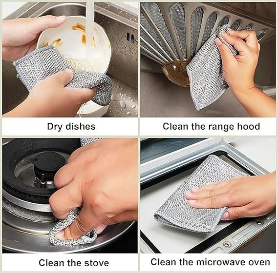 Wire Dish Washing Cloth ? Heavy-Duty Stainless Steel Scrubber Pad for Tough Stains & Grease Removal | Reusable Mesh Cleaning Cloth for Utensils, Pots & Pans