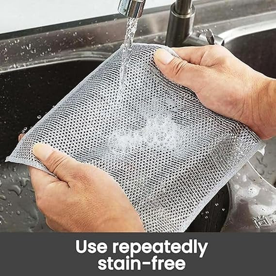 Wire Dish Washing Cloth ? Heavy-Duty Stainless Steel Scrubber Pad for Tough Stains & Grease Removal | Reusable Mesh Cleaning Cloth for Utensils, Pots & Pans