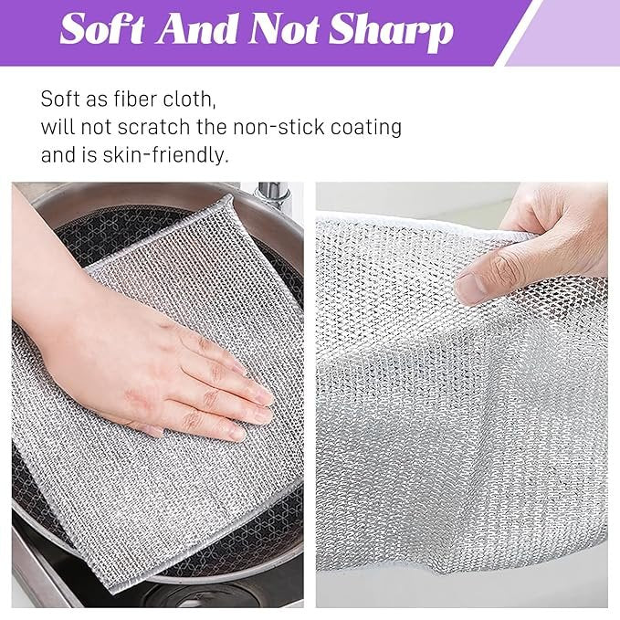 Wire Dish Washing Cloth ? Heavy-Duty Stainless Steel Scrubber Pad for Tough Stains & Grease Removal | Reusable Mesh Cleaning Cloth for Utensils, Pots & Pans