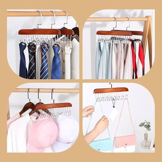 8 Hook Wooden Hanger ? Wall Mounted Multi-Purpose Coat Rack | Space-Saving Wooden Hook Rail for Clothes, Hats, Towels & Bags ? Home & Office Organizer