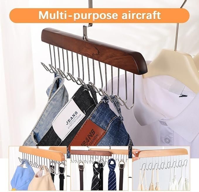 8 Hook Wooden Hanger ? Wall Mounted Multi-Purpose Coat Rack | Space-Saving Wooden Hook Rail for Clothes, Hats, Towels & Bags ? Home & Office Organizer