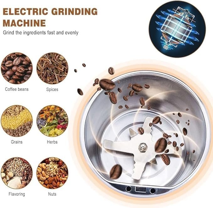 Electric Coffee Grinder ? 250W Stainless Steel Blade Grinder for Coffee Beans, Spices & Nuts | Fast & Efficient Grinding, One-Touch Operation, Compact Design