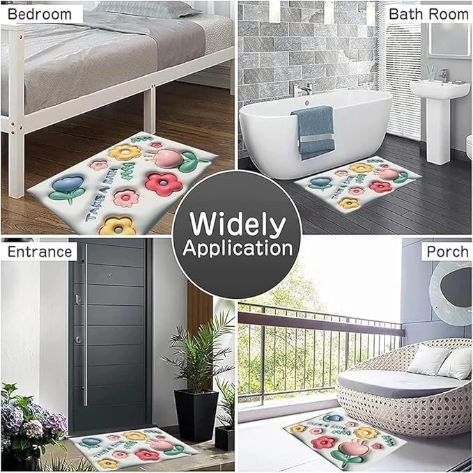 3D Bathroom Mat ? Non-Slip Absorbent Memory Foam Bath Rug with 3D Printed Design | Machine-Washable Plush Door Mat for Bathroom, Shower & Bedroom
