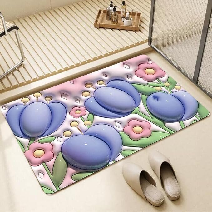 3D Bathroom Mat ? Non-Slip Absorbent Memory Foam Bath Rug with 3D Printed Design | Machine-Washable Plush Door Mat for Bathroom, Shower & Bedroom