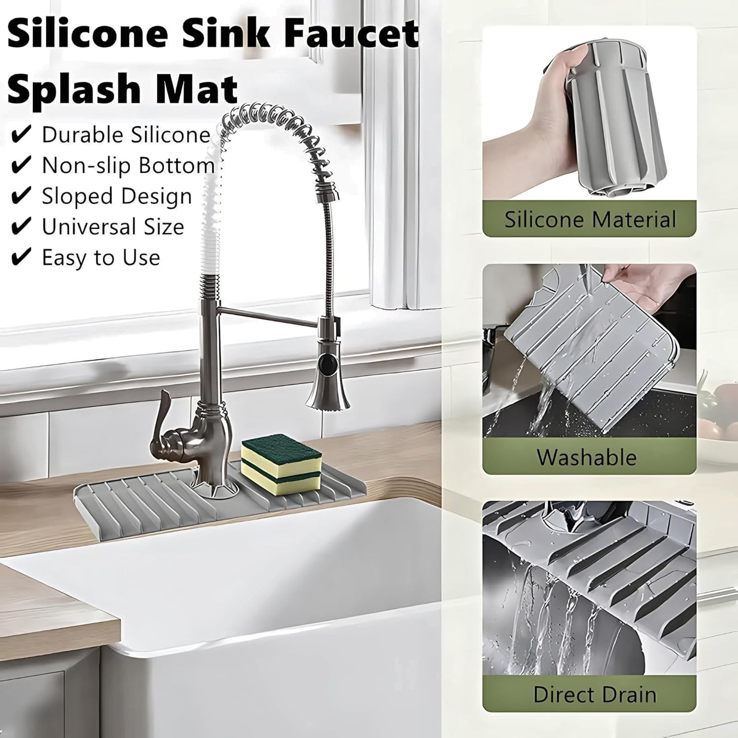 Silicone Sink Drainer Pad ? Heat?Resistant Non-Slip Dish Drying & Protection Mat | Universal Kitchen Sink Protector for Dishes, Utensils & Countertops