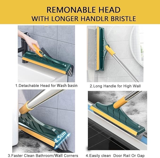 2?in?1 Tiles Cleaning Brush ? Dual?Sided Scrub & Squeegee Tool for Bathroom, Kitchen, Shower & Grout | Ergonomic Handle with Replaceable Heads