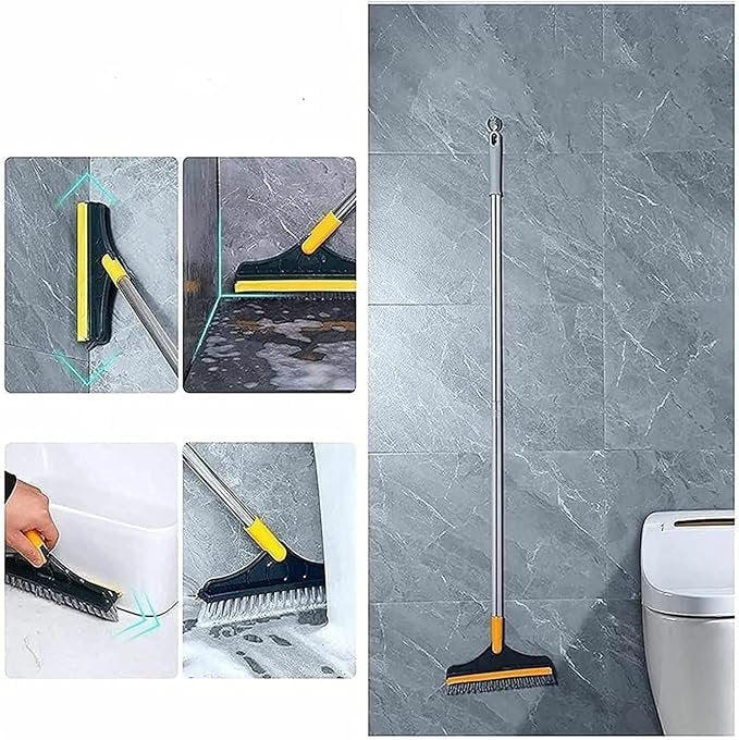 2?in?1 Tiles Cleaning Brush ? Dual?Sided Scrub & Squeegee Tool for Bathroom, Kitchen, Shower & Grout | Ergonomic Handle with Replaceable Heads