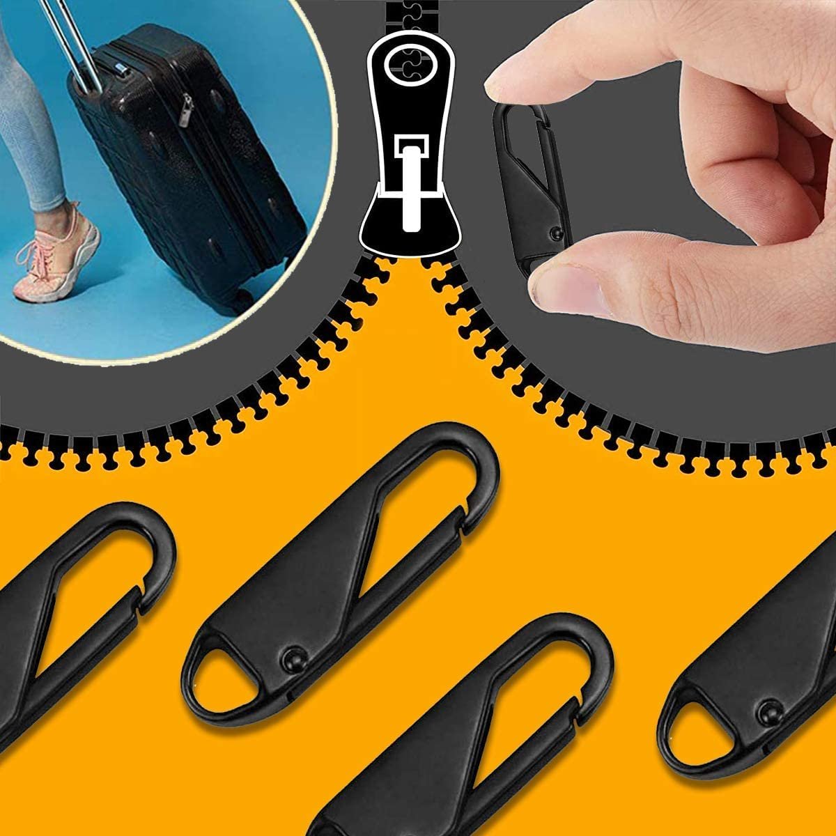 Metal Zipper Pull Replacement – Black Zipper Slider Handle for Jackets, Backpacks, Luggage, Bags & More – Heavy-Duty Metal – Easy DIY Repair – 1-Pack (Black Only)