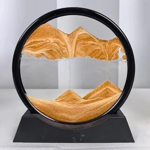 Moving Sand Art Picture Frame ? Dynamic Flowing Sandscapes in Blue & Yellow for Home, Office & Desk D?cor | Relaxing Visual Art Gift