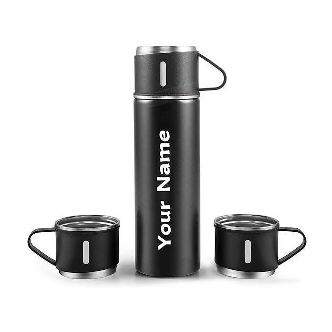 Vacuum Flask Set ? Insulated Stainless Steel Thermos Bottle with 2 Cups | Hot & Cold Flask Set for Travel, Office, School & Outdoor Use (Leak-Proof & Durable)