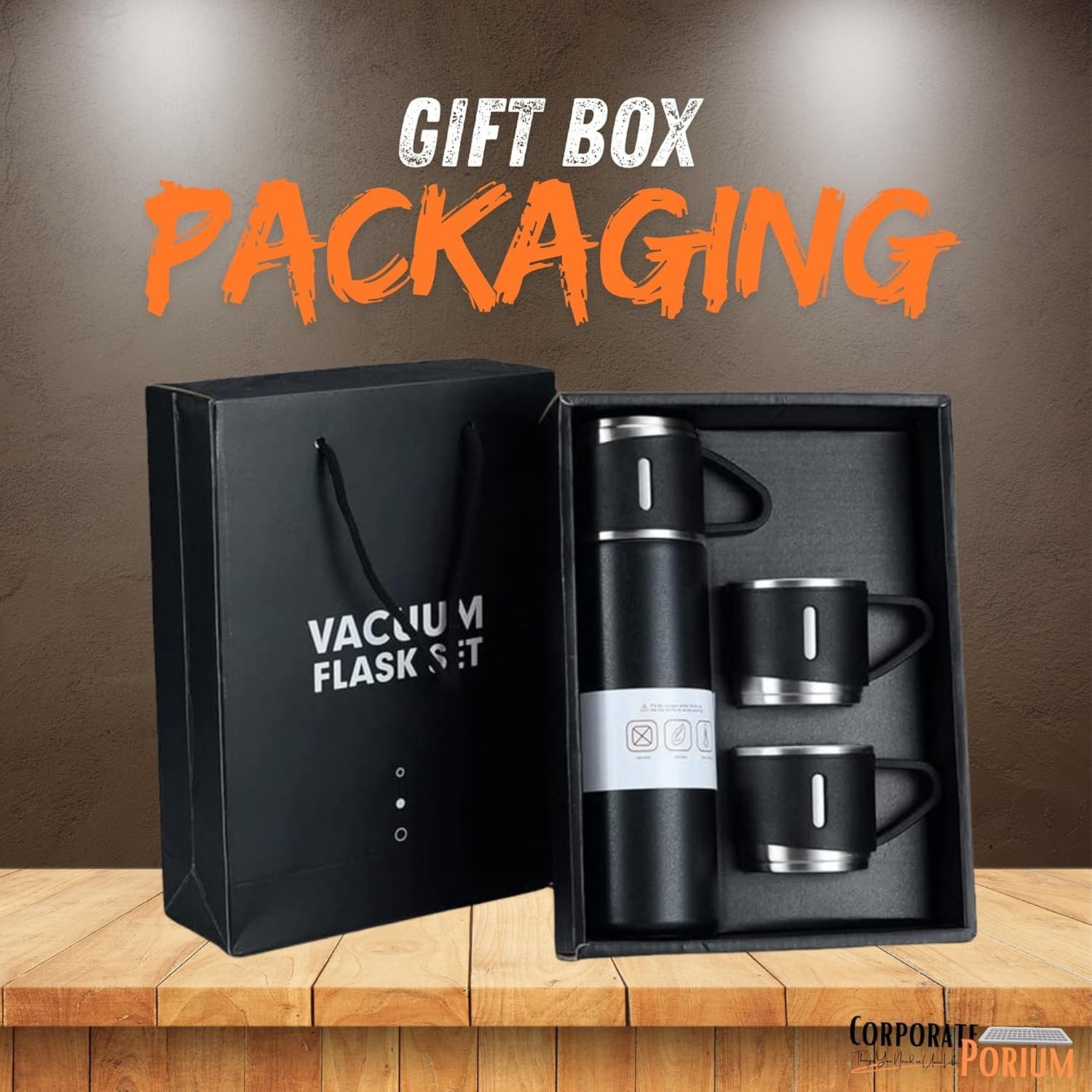 Vacuum Flask Set ? Insulated Stainless Steel Thermos Bottle with 2 Cups | Hot & Cold Flask Set for Travel, Office, School & Outdoor Use (Leak-Proof & Durable)