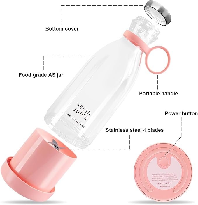 Portable Bottle Juicer Blender ? USB Rechargeable Smoothie Maker for Shakes, Juices & Protein Drinks | 6-Blade Powerful Motor, BPA-Free & Leak-Proof