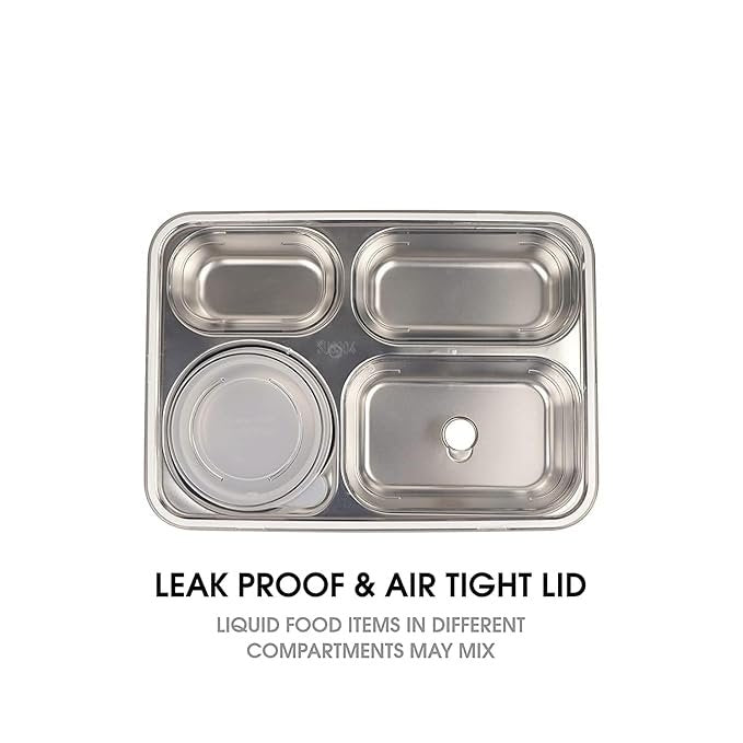 4 Compartment Lunch Box for Kids & Adults ? BPA-Free Leakproof Tiffin with Spoon & Lid | Microwave Safe, Durable Plastic Bento Box for Office, School, Travel (Made in China, Premium Quality)