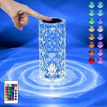 Crystal Table Lamp with Touch Control ? Dimmable LED Bedside Lamp with USB Charging, 3 Color Modes, Modern Diamond Cut Design for Bedroom, Living Room, or Gift