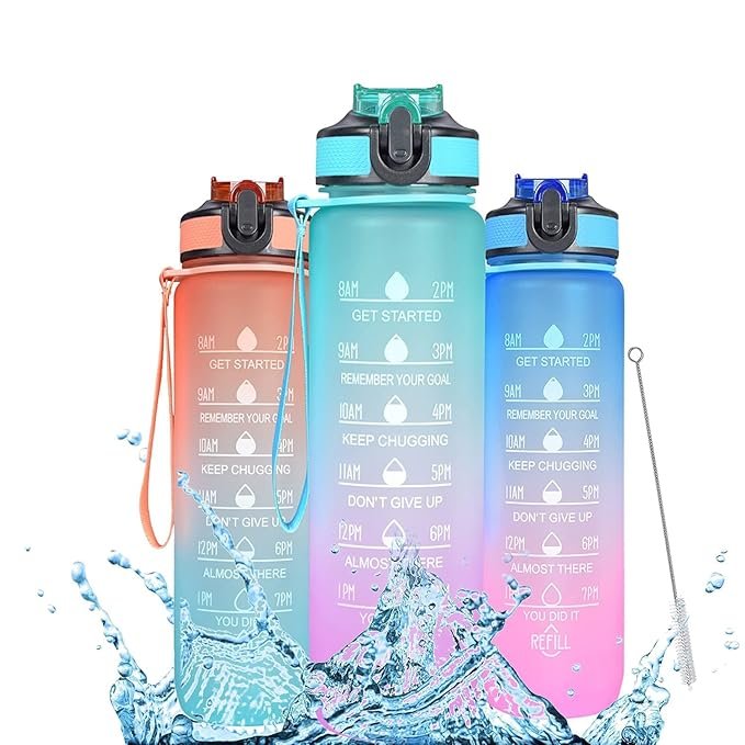 Timer Motivational Water Bottle | BPA-Free Leakproof Sports Bottle with Time Marker & Straw | 1L/2L Hydration Tracker for Fitness, Gym, Office & Daily Use