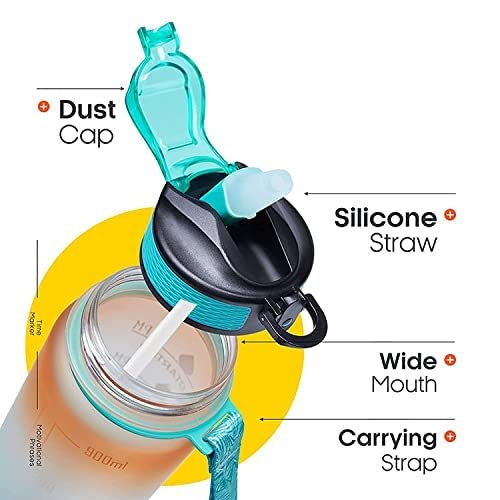 Timer Motivational Water Bottle | BPA-Free Leakproof Sports Bottle with Time Marker & Straw | 1L/2L Hydration Tracker for Fitness, Gym, Office & Daily Use