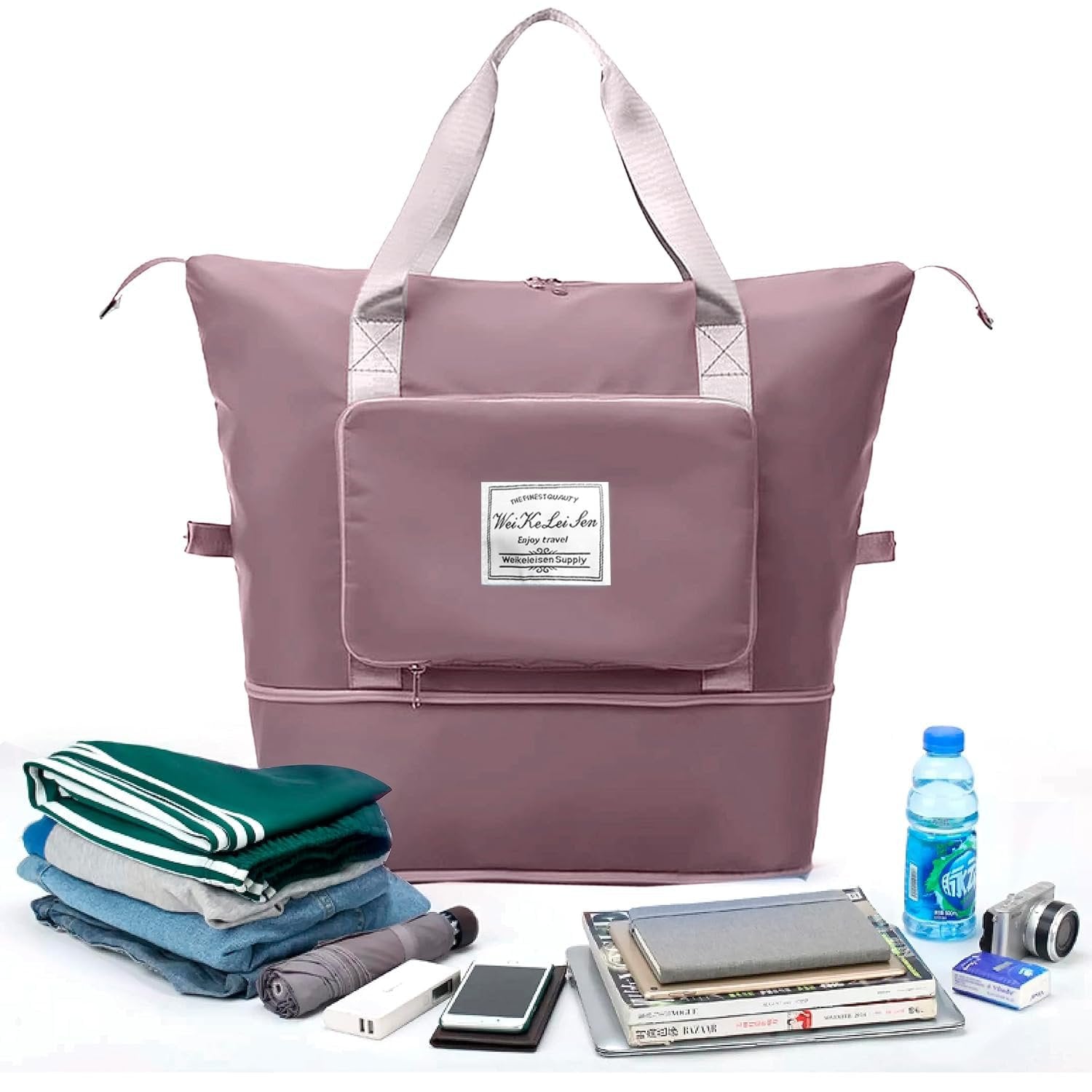 Travel Bag with Pocket | Foldable Lightweight Luggage Duffel with Front Zipper Pocket | Waterproof, Spacious Carry-On Bag for Travel, Gym, and Weekend Trips