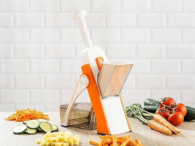 Safe Mandoline Slicer | Adjustable Vegetable Cutter with Hand Guard & Stainless Steel Blades | Multipurpose Slicer for Fruits, Veggies, Salads & Kitchen Prep