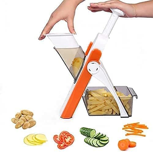 Safe Mandoline Slicer | Adjustable Vegetable Cutter with Hand Guard & Stainless Steel Blades | Multipurpose Slicer for Fruits, Veggies, Salads & Kitchen Prep
