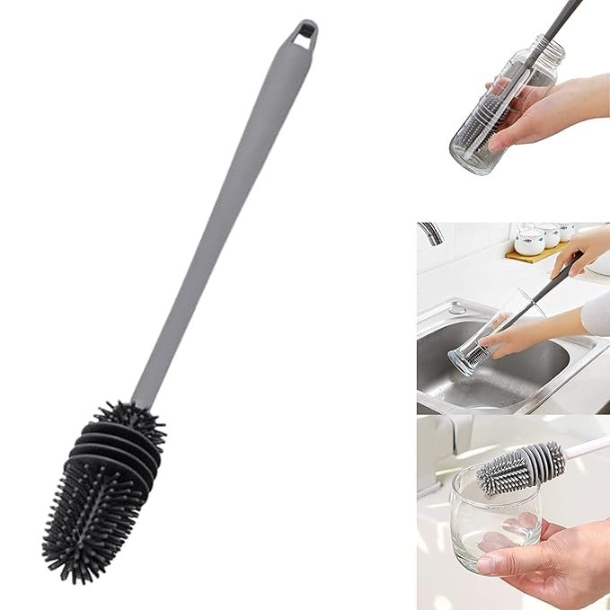 Silicone Bottle Brush | Flexible Long Handle Brush for Cleaning Bottles, Jars, Baby Bottles & Glassware | Non-Scratch, Durable & Dishwasher Safe Bottle Cleaner