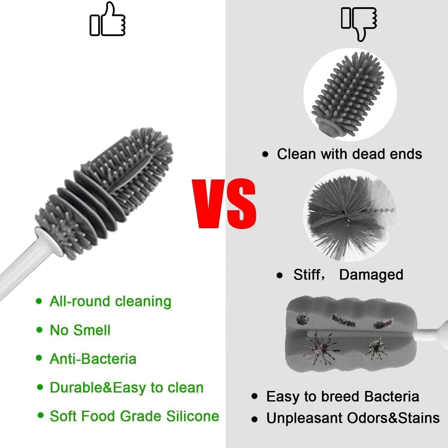 Silicone Bottle Brush | Flexible Long Handle Brush for Cleaning Bottles, Jars, Baby Bottles & Glassware | Non-Scratch, Durable & Dishwasher Safe Bottle Cleaner