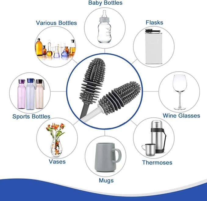 Silicone Bottle Brush | Flexible Long Handle Brush for Cleaning Bottles, Jars, Baby Bottles & Glassware | Non-Scratch, Durable & Dishwasher Safe Bottle Cleaner