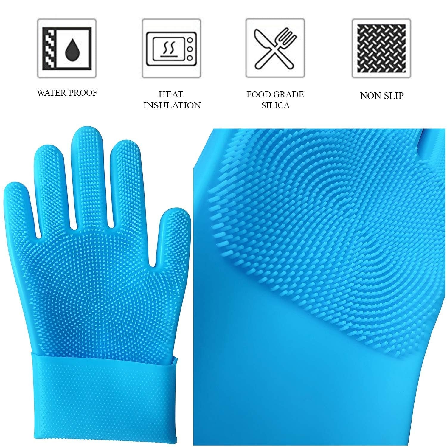 Silicone Hand Gloves for Cleaning | Heat-Resistant Multipurpose Scrubbing Gloves with Built-in Bristles | Reusable Dishwashing & Kitchen Gloves for Home Use