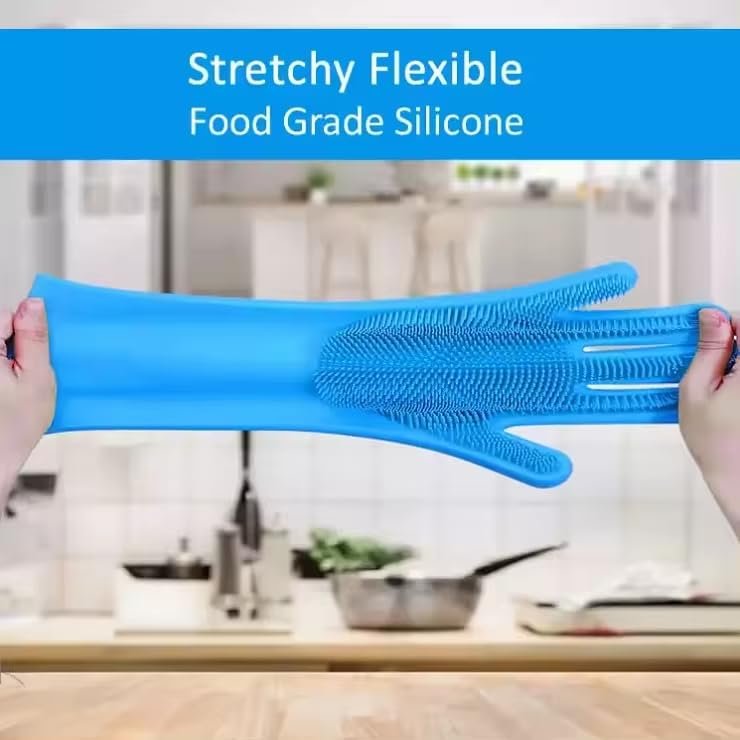 Silicone Hand Gloves for Cleaning | Heat-Resistant Multipurpose Scrubbing Gloves with Built-in Bristles | Reusable Dishwashing & Kitchen Gloves for Home Use