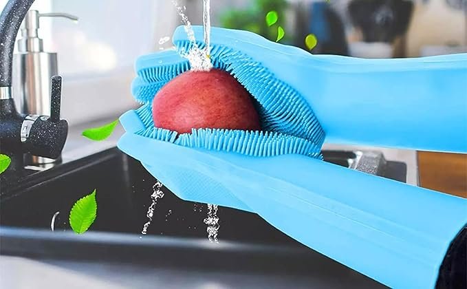 Silicone Hand Gloves for Cleaning | Heat-Resistant Multipurpose Scrubbing Gloves with Built-in Bristles | Reusable Dishwashing & Kitchen Gloves for Home Use